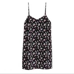 H&M Ditzy Floral Print Strappy Slip Dress With V Cut Navy Blue Size 8
